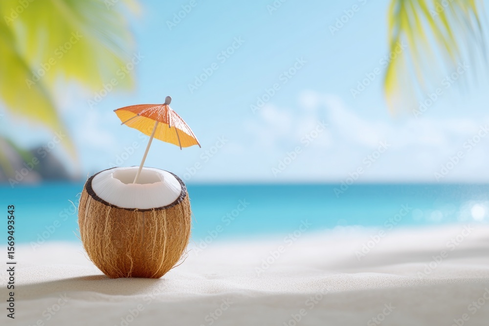 custom made wallpaper toronto digitalTropical beach vibes with coconut drink and colorful umbrellas in sunny paradise