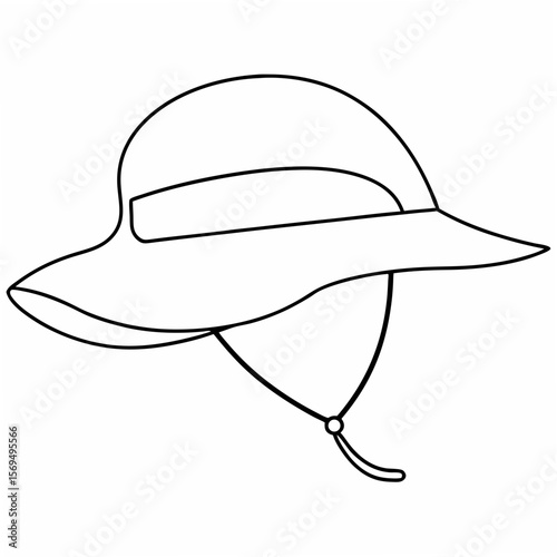 Black and white drawing of a sun hat headwear accessory