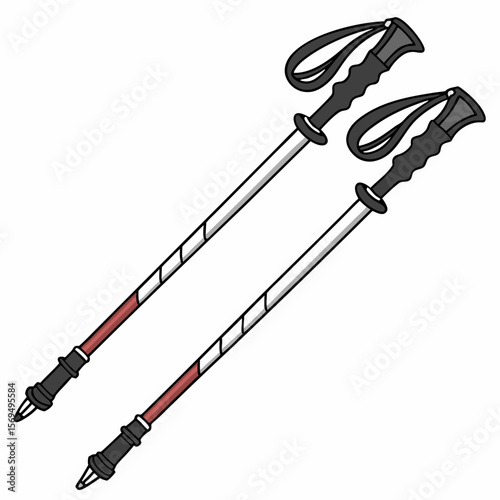 Black and white trekking poles with red accents hiking poles walking sticks