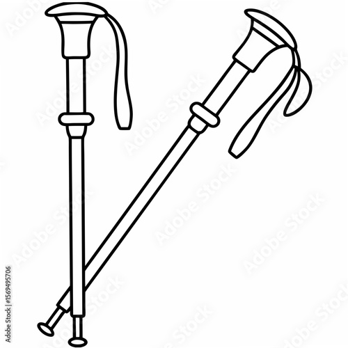 Black outline trekking poles with straps hiking poles walking sticks