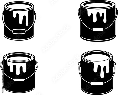 Group of Paint can silhouettes vector illustration