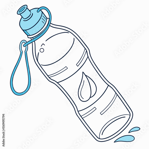 Blue water bottle with strap and water drops canteen loop