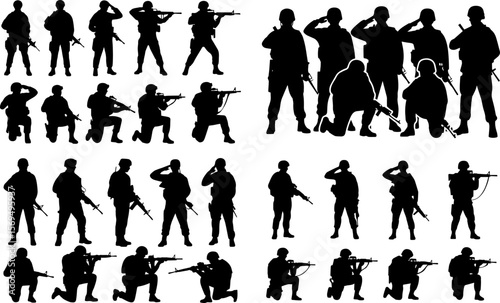 Group of Soldier silhouettes vector illustration