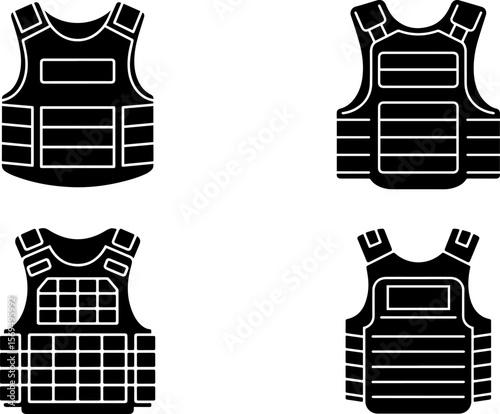 Group of Bullet proof vest silhouettes vector illustration