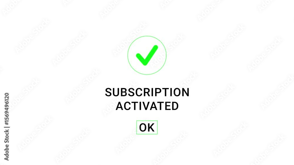 Subscription activated notification on white background. Concept of new membership account. Loopable subscribe button with an animated notification bell isolated