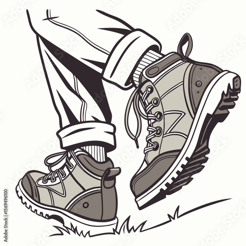 Hiking boots on grass footwear shoes