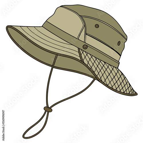 Khaki safari hat with chin strap and mesh detail brown