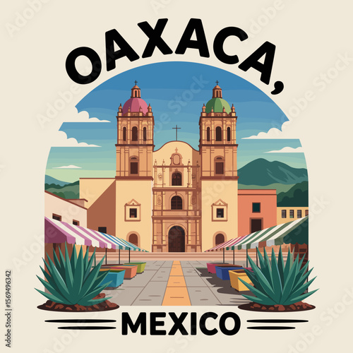 Oaxaca Mexico Colonial Church Market Poster