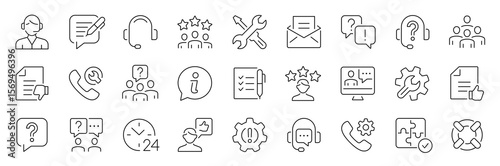 Customer service thin line icons set. Assistance, question, operator, support icon. Editable stroke. Vector