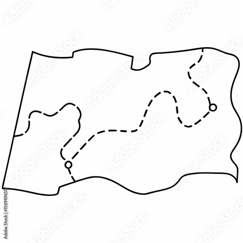 Stylized map with dashed trail and markers route journey