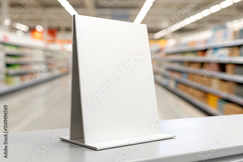 Empty Table Tent Mockup on Countertop in Retail Store