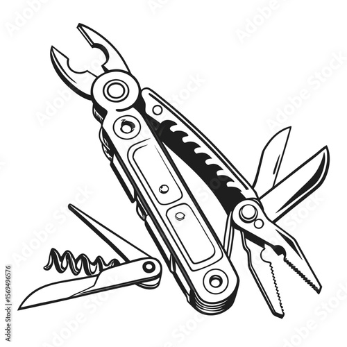 Versatile pocket tool pliers knife corkscrew multi tool pocket knife