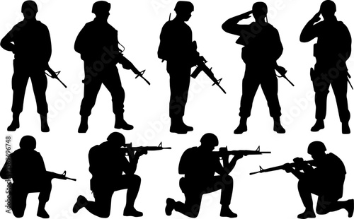 Group of Soldier silhouettes vector illustration