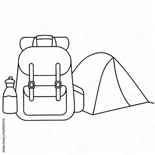 Backpack tent and water bottle camping gear outdoor
