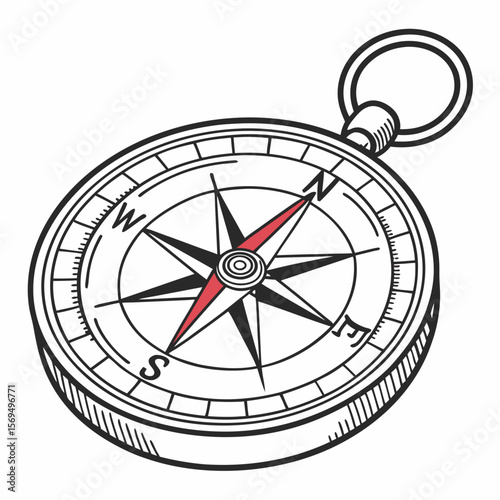 Antique navigational tool with red needle and directional markings compass vintage