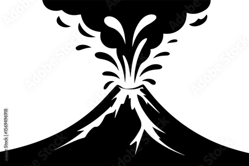 volcano eruption with lava silhouette vector and illustration