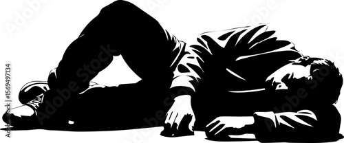 a man half lying down on street vector silhouette