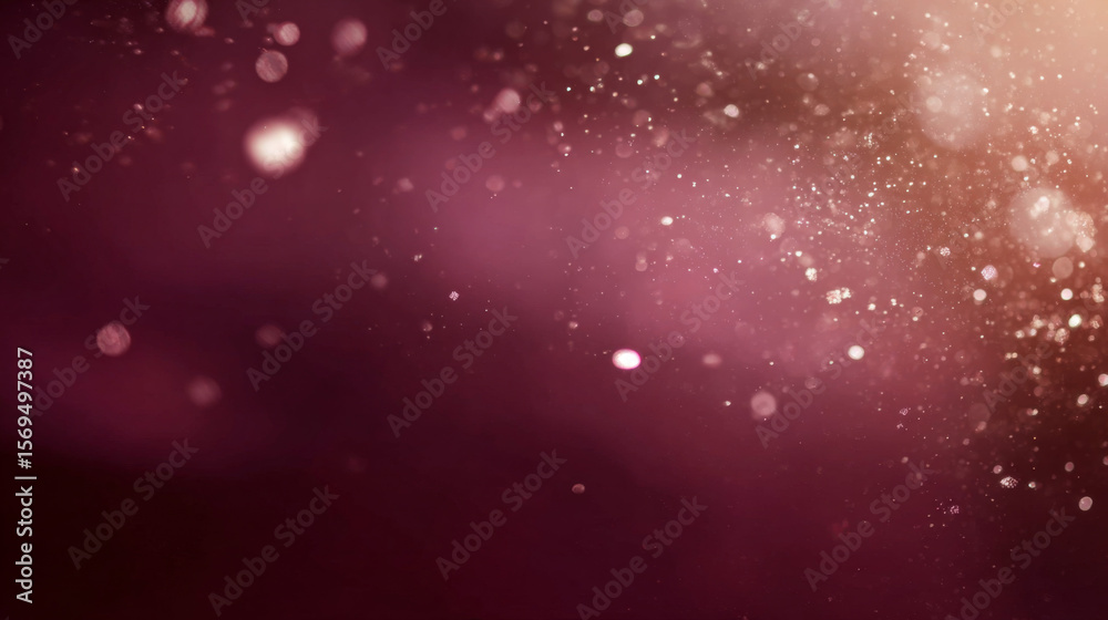 Fototapeta premium Background of Christmas red retro film overly, image with scratch, dust and light leaks. Xmas lens flare holographic effect background.Glowing glotter bokeh winter holidys aesthetic