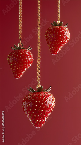 Luxury jewelry set with berries replacing traditional gems. Golden and silver rings, earrings, and pendants with realistic berries & fruit details, isolated on a neutral background.