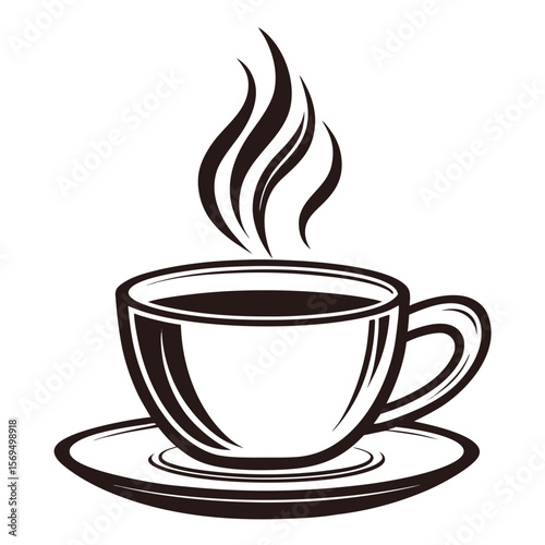 Black and White Coffee Cup Silhouette Isolated on White Background