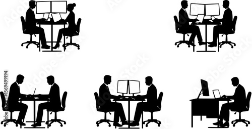 Business People Working on Dual Monitors Silhouette
