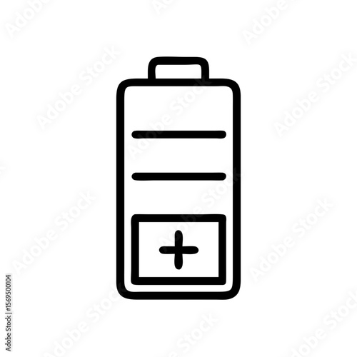 Simple Outline Icon of a Battery with Plus Sign, Symbolizing Power and Energy.

