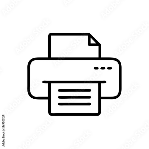 Simple Outline Icon of a Printer with Documents, Representing Printing and Office Work.

