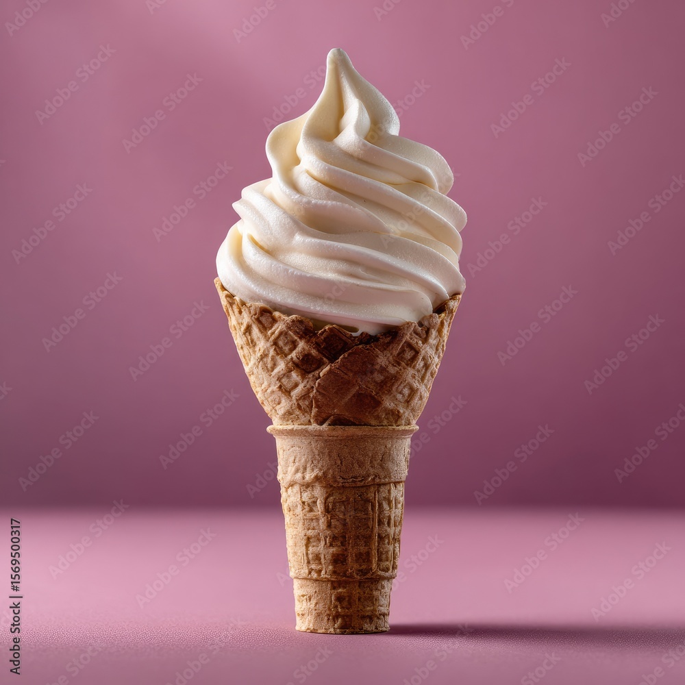 Vanilla soft serve ice cream in waffle cone Vanilla soft serve ice cream in waffle cone