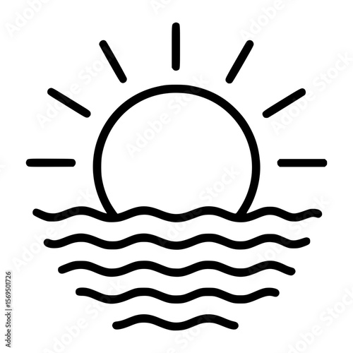 Sunrise Sunset Over Ocean Waves – Minimal Line Art Icon