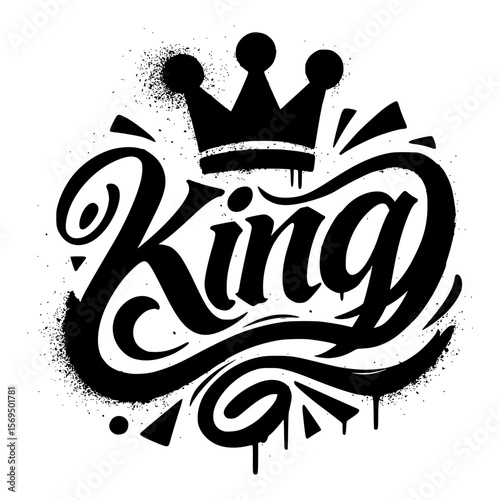 Graffiti King Word Art with Crown – Black Spray Paint Street Style Typography Design
