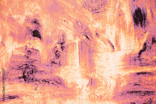Brown and pink brush stroke painted abstract metal plate texture and background.