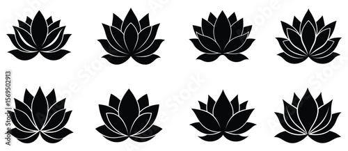 Elegant Lotus Flower Silhouettes A Collection of Black and White Floral Designs