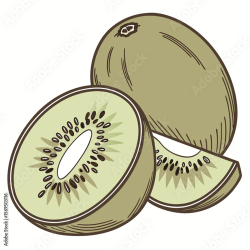 Isolated, juicy kiwi fruit slices on a white background, perfect for a healthy food illustration
