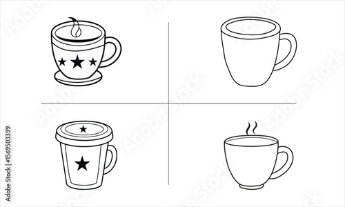Italian espresso coffee with cup hand drawn vector illustration set with coffee