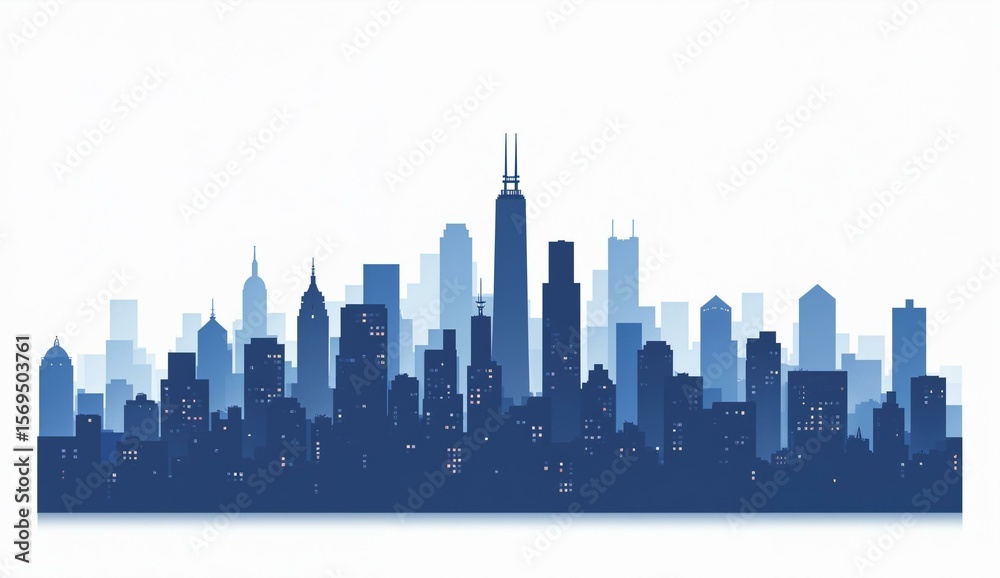 Fototapeta premium Monochromatic Cityscape Silhouette with Skyscrapers