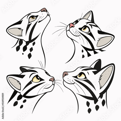 Cute vector cartoon illustrations of cats and dogs, a cat and a fish, and black and white cats, symbolizing love and funny pet design