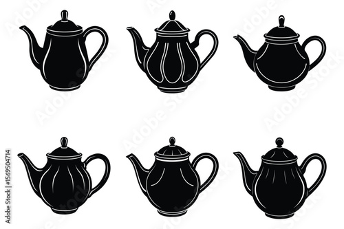 Collection of Elegant Teapot Silhouettes Classic Teapot Designs for Vintage Aesthetics