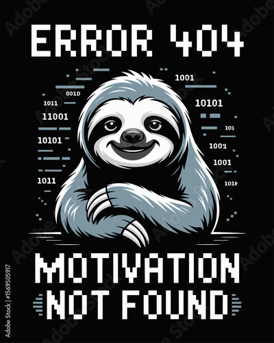 Sloth vector illustartion with Error 404 Motivation not found