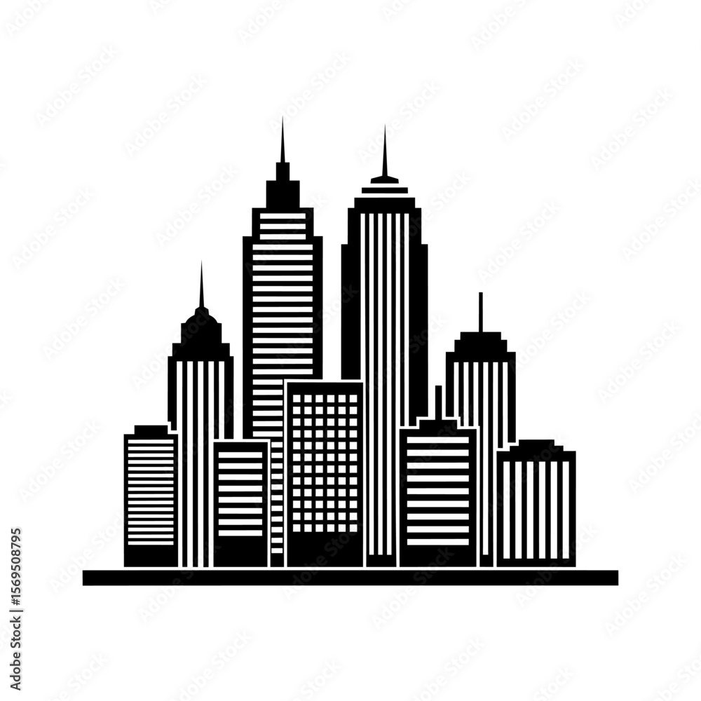 Obraz premium Modern city skyline with tall buildings. Vector illustration.