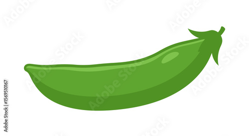 Cartoon Green Pea Pod with Leafy Stem, Isolated Vector Illustration