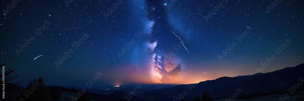 Fototapeta premium Breathtaking Night Sky Spectacle Shooting Stars Streaking Across a Star-Studded Expanse