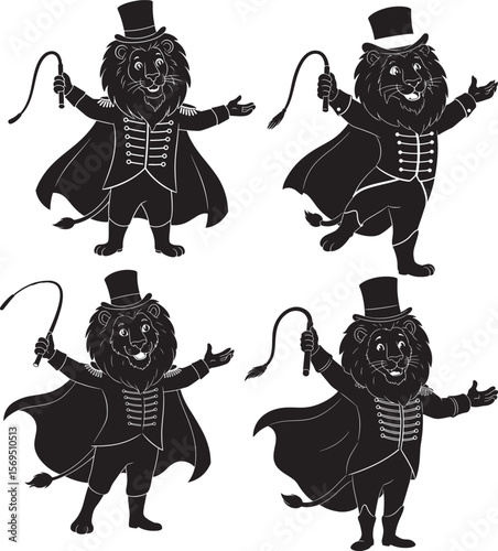 Cartoon Lion In Ringmaster Circus Costume silhouette