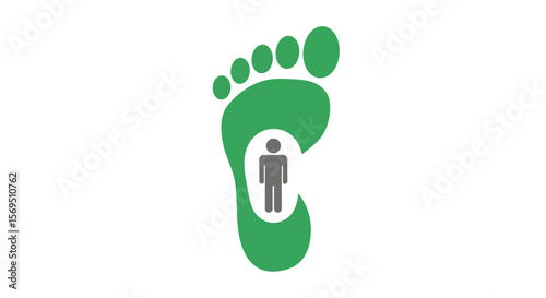 Green Footprint with Gray Human Figure Inside, Minimalist Design