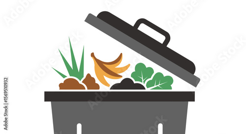 Open Compost Bin with Food Scraps and Yard Waste Illustration