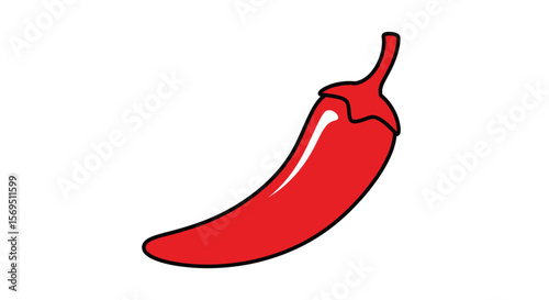 Stylized Red Chili Pepper Illustration with Black Outline and Glossy Highlight