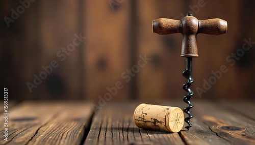 Classic Waiters Corkscrew Rustic Wooden Background, Ready to Uncork Fine Wine.  Perfect for Wine-Related Projects, Websites, and Advertising.