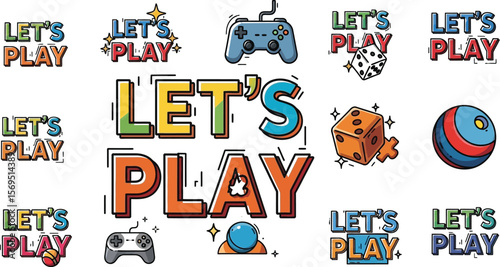 A collection of lets play graphics with dice and game controllers