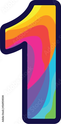 Isolated image of the number one with colorful gradient and dark outline