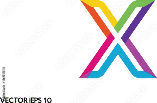 A colorful x shape formed with lines on a white background vector art