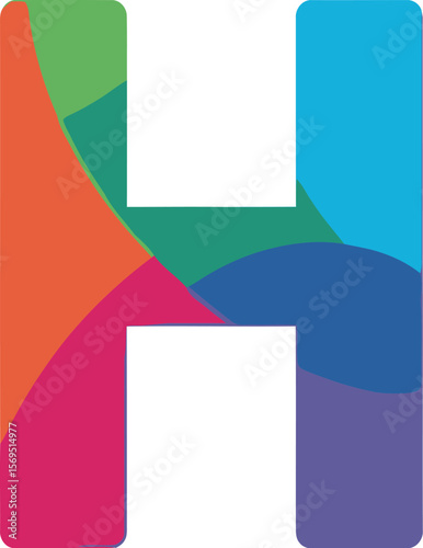 Colorful letter h with overlapping translucent shapes on white background